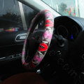 Personality Red Lips Snake Print PU Leather Car Steering Wheel Covers 15 inch 38CM - Pink