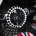 Personalized Classic Plaid Plush Auto Steering Wheel Covers 14 inch 36CM - Black White