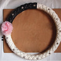 Pink Bowknot Diamond Genuine Leather Car Steering Wheel Covers 15 inch 38CM - Black White