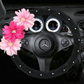 Pink Flower Flocking Rhinestone Car Steering Wheel Covers 15 inch 38CM - Black