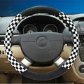 Popular Classic Plaid Winter Velvet Car Steering Wheel Covers 15 inch 38CM - Black White