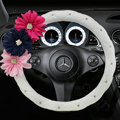 Popular Flower Rhinestone PU Leather Car Steering Wheel Covers 15 inch 38CM - White