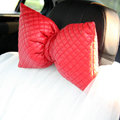 Princess Bowknot Genuine Sheepskin Car Neck Safety Pillow Diamond Auto Headrest 1pcs - Red