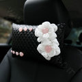 Romantic Powder Crystal Flower Car Headrest Neck Safety Pillow Genuine Sheepskin 1pcs - Black