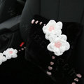 Romantic Powder Crystal Flower Genuine Wool Auto Lumbar Pillow Back Support Cushion 1pcs - Black