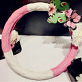Romantic Women Butterfly Lily Flower Leather Car Steering Wheel Covers 15 inch 38CM - Pink