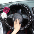 Rose Multiflora Diamond Women PU Leather Car Steering Wheel Covers 15 inch 38CM - Black