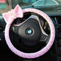 Bowknot Car Steering Wheel Cover Bud Silk Fiber Cloth 15 Inch 38CM - Pink