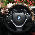 Brown Camellia Car Steering Wheel Covers Velvet 15 Inch 38CM - Black