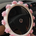 Bud Silk Flower Car Steering Wheel Cover Fiber Cloth 15 Inch 38CM - Pink