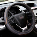 Cheap Car Steering Wheel Covers Genuine Leather 15 Inch 38CM - Black Orange