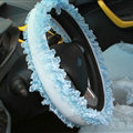 Cheap Floral Lace Car Steering Wheel Cover Bud Silk Fiber Cloth 15 Inch 38CM - Blue