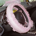 Cheap Floral Lace Car Steering Wheel Cover Bud Silk Fiber Cloth 15 Inch 38CM - Pink