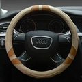 Cooling Auto Steering Wheel Wrap Genuine Leather 15 Inch 38CM - Beige Brown