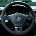 Elegant Auto Steering Wheel Wrap Genuine Leather 15 Inch 38CM - Black