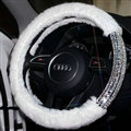 Exquisite Rhinestone Car Steering Wheel Wrap Velvet 15 Inch 38CM - White