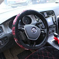 Floral Car Steering Wheel Cover Bud Silk Velvet 15 Inch 38CM - Black