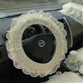 Floral Lace Car Steering Wheel Cover Bud Silk Fiber Cloth 15 Inch 38CM - Beige
