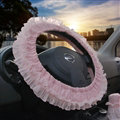Floral Lace Car Steering Wheel Cover Bud Silk Fiber Cloth 15 Inch 38CM - Pink