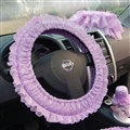 Floral Lace Car Steering Wheel Cover Bud Silk Fiber Cloth 15 Inch 38CM - Purple