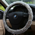 Flower Car Steering Wheel Cover Rose Bud Silk Fiber Cloth 15 Inch 38CM - Grey