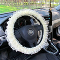 Flower Lace Car Steering Wheel Cover Bud Silk Fiber Cloth 15 Inch 38CM - Beige