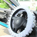 Flower Lace Car Steering Wheel Cover Bud Silk Fiber Cloth 15 Inch 38CM - White