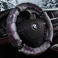 Fluffy Diamond Car Steering Wheel Covers Velvet 15 Inch 38CM - Grey