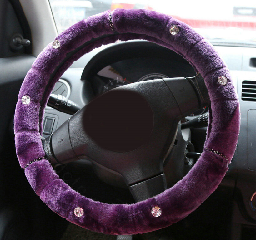 Buy Wholesale Fluffy Rhinestone Car Steering Wheel Covers Velvet 15
