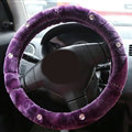 Fluffy Rhinestone Car Steering Wheel Covers Velvet 15 Inch 38CM - Purple