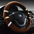 Fringe Auto Steering Wheel Covers Velvet 15 Inch 38CM - Brown