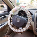 Leopard Print Flower Lace Car Steering Wheel Cover Bud Silk Fiber Cloth 15 Inch 38CM - Coffee