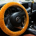 Lozenge Pattern Auto Steering Wheel Covers Velvet 15 Inch 38CM - Yellow