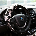 Miju Floral Car Steering Wheel Cover Bud Silk Genuine Leather 14 Inch 36CM - Black