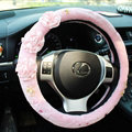 Pink Camellia Car Steering Wheel Covers Velvet 15 Inch 38CM - Pink