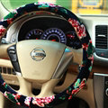 Pretty Flower Car Steering Wheel Covers Velvet 15 Inch 38CM - Black