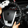 Pretty Flower Diamond Car Steering Wheel Wrap PU Leather 15 Inch 38CM - Black