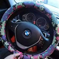 Pretty Flower Dot Car Steering Wheel Wrap PU Leather 15 Inch 38CM - Colorful