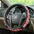 Pretty Flower Print Car Steering Wheel Wrap PU Leather 15 Inch 38CM - Red