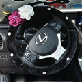 Rose Flower Rhinestone Car Steering Wheel Covers Velvet 15 Inch 38CM - Black