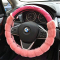 Unique Diamond Pink Velvet Car Steering Wheel Covers PU Leather 15 Inch 38CM - Rose