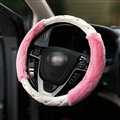Unique Diamond Velvet Car Steering Wheel Cover PU Leather 15 Inch 38CM - Pink