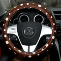 Cheapest Polka Dot Auto Steering Wheel Wrap Velvet 15 Inch 38CM - Brown
