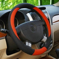 Classic Auto Steering Wheel Covers Sheepskin Leather 15 Inch 38CM - Black Red
