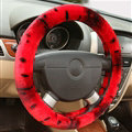 Classic Cow Print Car Steering Wheel Covers Velvet 15 Inch 38CM - Red