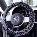 Classic Leopard Print Car Steering Wheel Covers Velvet 15 Inch 38CM - Grey
