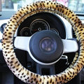 Classic Leopard Print Car Steering Wheel Covers Velvet 15 Inch 38CM - Yellow