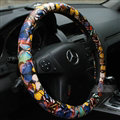 Colorful Butterfly Auto Steering Wheel Wrap PU Leather 15 Inch 38CM - Blue