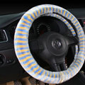 Colorful Zebra Print Car Steering Wheel Wrap Velvet 15 Inch 38CM - Beige Blue