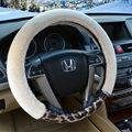 Cool Leopard Print Auto Steering Wheel Wrap Velvet 15 Inch 38CM - Beige